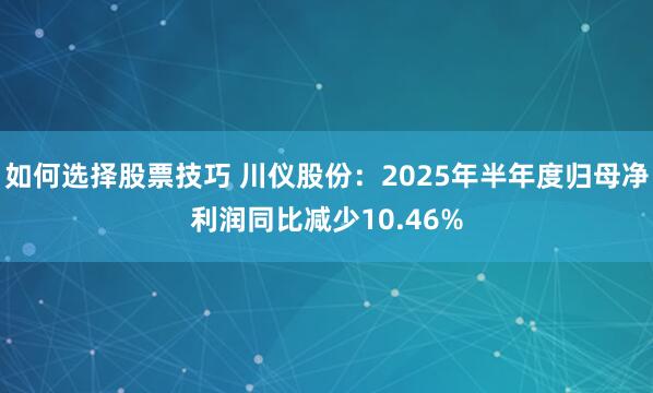 如何选择股票技巧 川仪股份：2025年半年度归母净利润同比减少10.46%